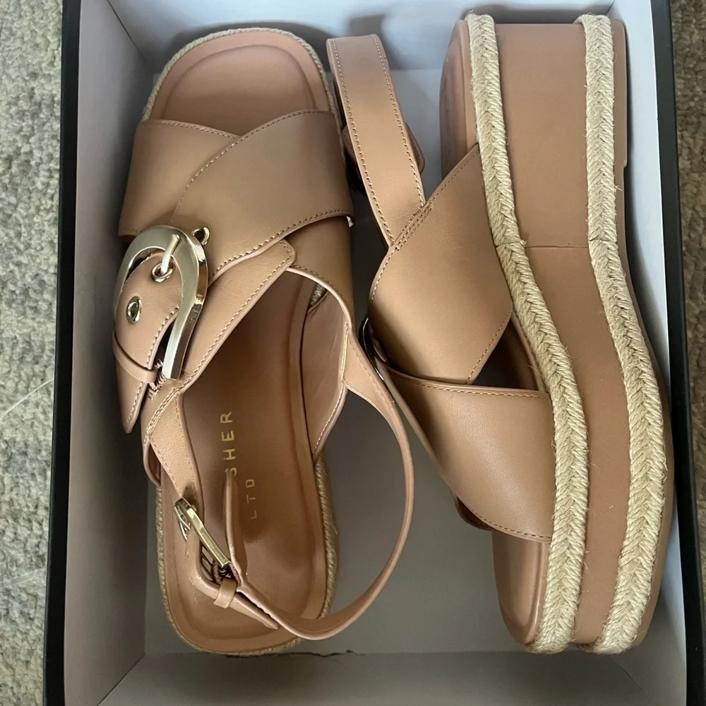 NWT MARC FISHER RENDA SLINGBACK ESPADRILLE PLATFORM WEDGE SANDALS‎ SIZE 9.5